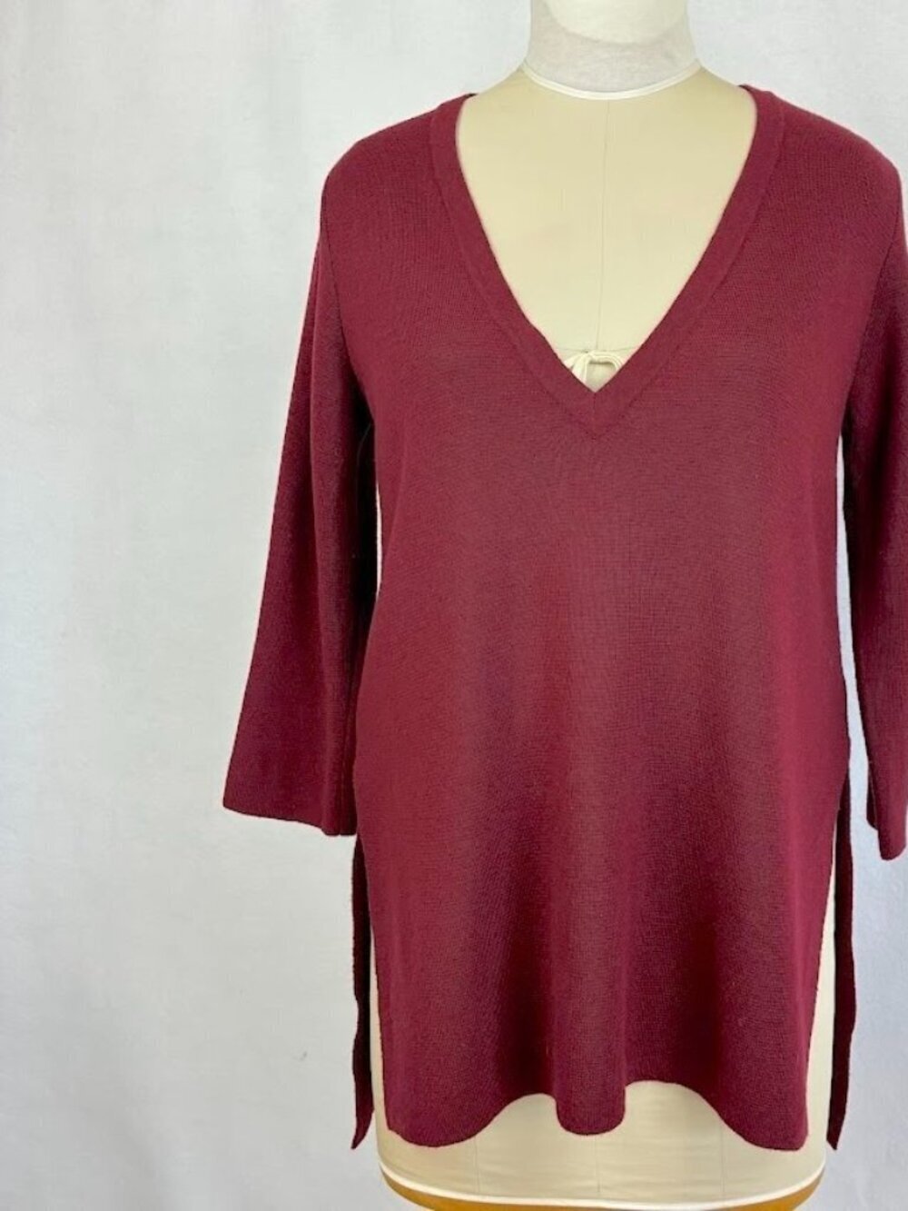 MarlaWynne Tunic Sweater Deep V-Neck 3/4 Sleeve Academia Preppy Oversized M